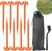 OMISTAR Plastic Stakes, 8-Pack Beach Stakes, Heavy Duty Screw Style Tent Stakes, 10 Inch Durable Outdoor Tent Pegs, Orange