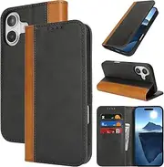 Cavor for iPhone 16 Case,Premium Leather Folio Flip Wallet Case Cover Magnetic Closure Book Design with Kickstand Feature & Card Slots(6.1")-Black