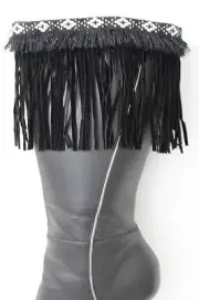 Western Women Winter Boot Toppers Black Fabric Long Fringe Knee High White Cross