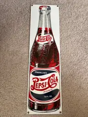 Ande Rooney Pepsi-Cola Bottle Porcelain over Metal Indoor/Outdoor Sign, NEW NIP