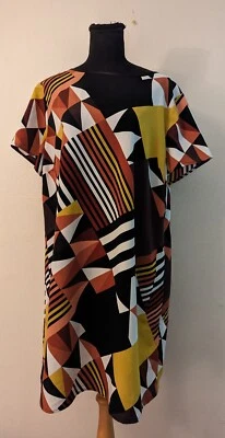 NWT Simply Be Women's SZ 18 Orange Yellow Abstract Design Tunic Dress 3797