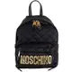 Moschino 品牌金色字母LOGO圖騰尼龍菱格紋後背包(小/黑)