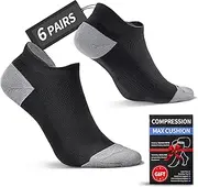 [Bbfrey] 6 Pairs Coolmax No Show Tab Ankle Socks with Max Cushion and Targeted Compression - Arch Support for Running Athletic
