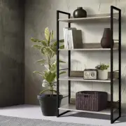 Artiss Book Shelf 4 Tiers Oak and Black Wooden Metal Industrial Bookshelf Boo...