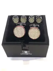 Enzone Tuxedo Stainless Grid Stud Set Shirt Cufflinks