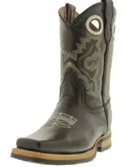 Kids Black Cowboy Boots Western Rodeo Ranch Style Square Toe Pull On Holes