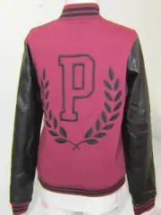 $128 ❤ Victoria Secret Pink EMBROIDERED VARSITY COAT BOMBER JACKET SWEAT SHIRT M