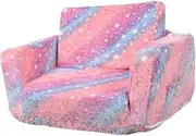 Kids Couch Fold Out Couch Convertible Sofa to Lounger Chair for Bedroom Kindergarten, Pink Colorful