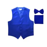 New Formal Men paisley Tuxedo Vest Waistcoat_Bowtie & Hankie Royal blue wedding