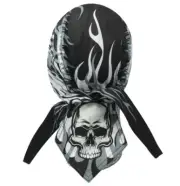 Biker Headwrap Danbanna Deluxe Cap Doo Rag Bandana Live Silver Flames Skull