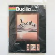 Vintage BUCILLA STITCHERY "Geese in Flight" Embroidery Kit 16 x20 Sunset Geese