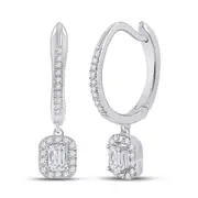 14k White Gold Emerald Diamond Hoop Dangle Earrings 1/2 Cttw