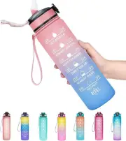32oz /1L Leakproof BPA Free Drinking Water Bottle with Time Marker & Straw