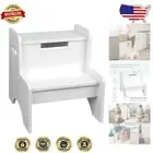 Lightweight Wooden Two-Step Stool for Kids & Adults – White Kitchen/Bathroom Use