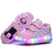 Skates Leisure Sports Shoes Children's Two-wheeled Led Flashing Light Automatic Invisible Roller Skates pink 28