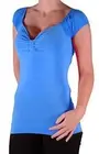 Womens Casual V Neck Cap Sleeve Plain Skinny Fit Stretch Blouse Ladies Tunic Top
