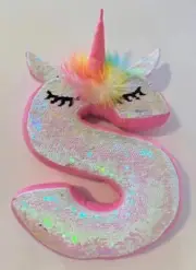 JUSTICE Plush Unicorn Initial Pillow with Reversible Sequins- Letter "S" - NEW