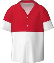 [HVTTIOR] Flag of Monaco Print Short Sleeve Shirt Cuban Collar Beach Casual Style Summer Vacation Relaxed Fit