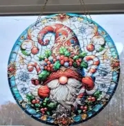 Stunning Christmas Candy Cane Gnome Suncatcher Light Catcher Handmade Christmas