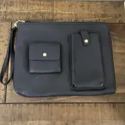 Mark & Graham Navy Luxe Leather Zip Clutch Organizer Linen Lining NWOT