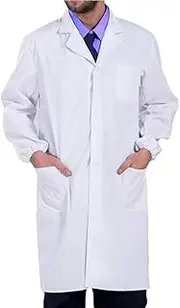 [Liyquint] Scientist Long Professional White Lab Coat Long Sleeve Uniform Unisex Buttons Down Doctor Nurse Workwear