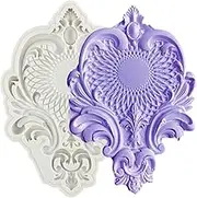 MINFEIDMS Baroque Fondant Moulds Scroll Border Lace Silicone Moulds Curlicues Candy Chocolate Moulds Relief Flower Shape Filigree Shape 3D Sculpted for Cake Decorating Cupcake Topper Rubber Paste