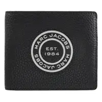 在飛比找Yahoo奇摩購物中心優惠-MARC JACOBS 圓牌LOGO皮革對開式短夾(黑)