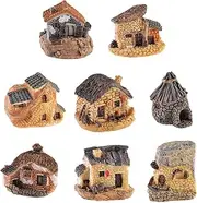 8 Pack Miniature Fairy Garden Stone House, Resin Village House Fairy Garden Kits Figurines, Mini Fairy Cottage House Fairy Garden Kits Dollhouse Supplies DIY Outdoor Decorations, Plant Pot Micro Land