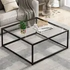 Black Glass Coffee Table for Living Room Square Tables for Small Spaces Simple