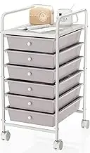 Shrivee 6-Tier Utility Cart with 6 Drawers, Rolling Utility Cart with 2 Lockable Caster Wheels, Multipurpose Mobile Rolling Drawer Cart for Office Bathroom Kitchen, Gray