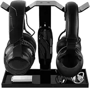 Geekria Acrylic Dual Headphones Stand for On-Ear Headphones, Gaming Headset Holder, Desk Display Hanger Compatible with AKG K845, Sony WH-1000XM4, Sennheiser, JBL (Black)