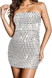 [Generic] Crop Vest Sexy Sequin Formal Dresses for Women - Sleeveless Spaghetti Strapless Wedding Guest Party Dress Cocktail Evening Cowl Neck Backless Midi Dresses - Womens High Low Dress Tube Top Dress