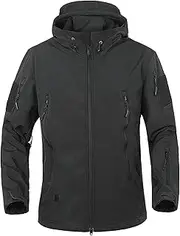 [Generic] Men's Tactical Fleece Hooded Jacket Full Zip Casual Outdoor Warm Jackets Lightweight Outwear Multi Pockets Coat, Black, Large
