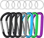 Proxima Direct 7 Pack 3"/76MM Aluminum Carabiner Clips D Ring Shape Carabiner Keychain Spring Snap Hook with 7 Key Rings for Outdoor, Camping, Hiking, Fishing, Home RV, Traveling