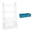 RiverRidge Home Ladder Shelf 24" Kids 4-Tier + Toy Organizer + 2 Turquoise Bins
