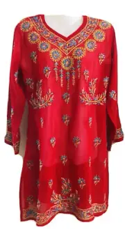 Indian Women's Front/Back Embroidery Handmade Rayon Kurta Kurti Blouse/Top/Shirt