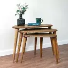 Table Set of 3- Walnut Mid Century Pebble Tables with Tapered Legs Coffee Table