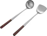 Wok Spatula and Ladle Tool Set, 17 Inches Spatula for Wok, Steel Wok Spatula