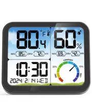 Digital Indoor Thermometer w/ Large Display and Humidity Sensor w/ Date & Clock