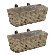 Balcony Railing Planter Set 2 Pcs Wicker Hanging Flower Plant Pot With PE Lining