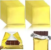 200 Pcs Chocolate Candy Bar Wrappers with Thick Paper Packaging, 7.87"*7.87" Gold Aluminum Foil Candy Wrappers, Personalized Candy Wrappers for Homemade Candies/Chocolate Bars/Gifts (200 Pcs)