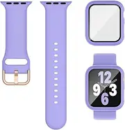 3-in-1 Compatible for Apple Watch Band 40mm 41mm 44mm 45mm and Case with Screen Protector, Sport Silicone Bands and Protective Cover with 9H Tempered Glass for iWatch Series SE 9 8 7 6 5 4