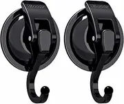 iRomic Heavy Duty Vacuum Suction Cup Hooks (2Pack) for Shower,Glass Window,Kitchen&Bathroom&Restroom Organization,Black.