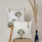 Green Palm Tree Kantha Hand Block Print Cushion Cover Indian Cotton Pillow Case