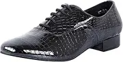 [Linodes] Men's Latin Dance Shoes 1 Inch Leather Sole Ballroom Salsa Tango Waltz Character Shoe-Black Patent Croco