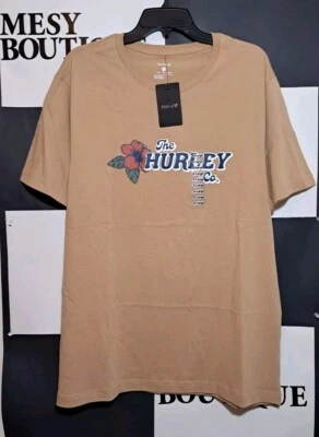 Hurley Mens Essentials Hibiscus Short Sleeve Graphic T-shirt Sz XL Camel Brown