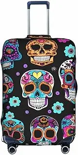 [HTTUP] Sugar Skull Print Practical Elastic Washable Travel Luggage Cover with Concealed Zipper for Suitcases, White, Medium