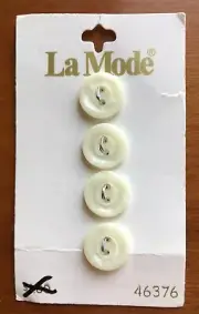 New Set of 4 Pearly Off White Round Buttons 1/2" w Plastic La Mode - Sew Through