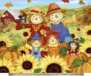 36" X 44" Panel Scarecrow Family Scarecrows Autumn Cotton Fabric Panel D513.79