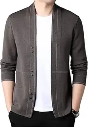 [Generic] Men Open Collar Cardigan Sweater Stand Collar Slim Fit Casual Knitted Sweater Stand Collars Cable Knit Jacket